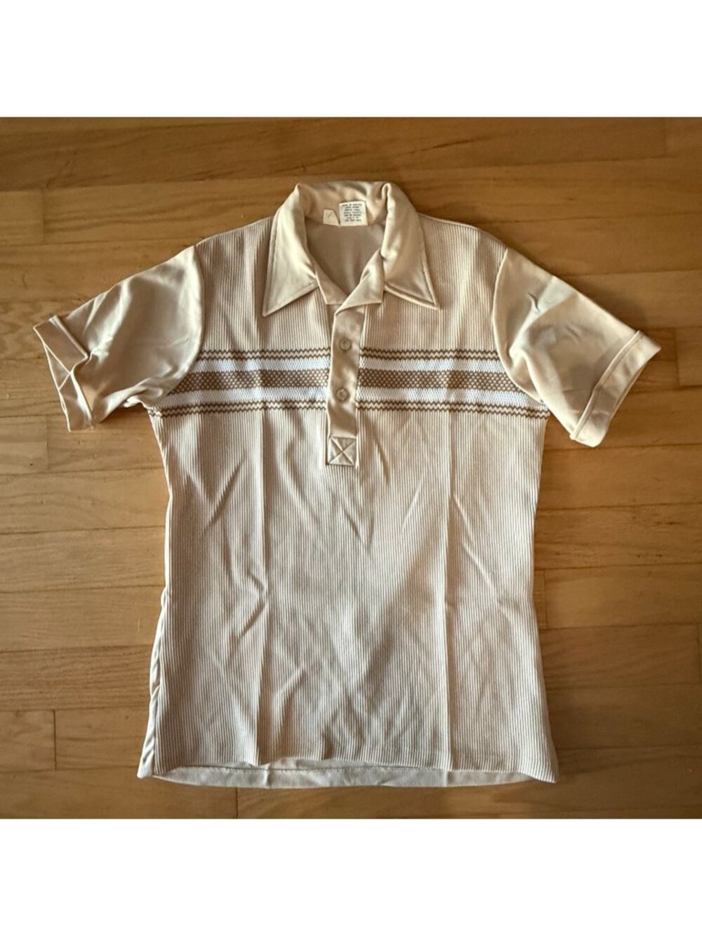 Paul Howard of CA Vintage Men's Large Brown Striped 1970s Short Sleeve Polo Shir